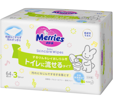 Детские влажные салфетки Merries Flushable, которые можно смывать в туалет